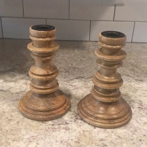 Set of wooded candlestick holders